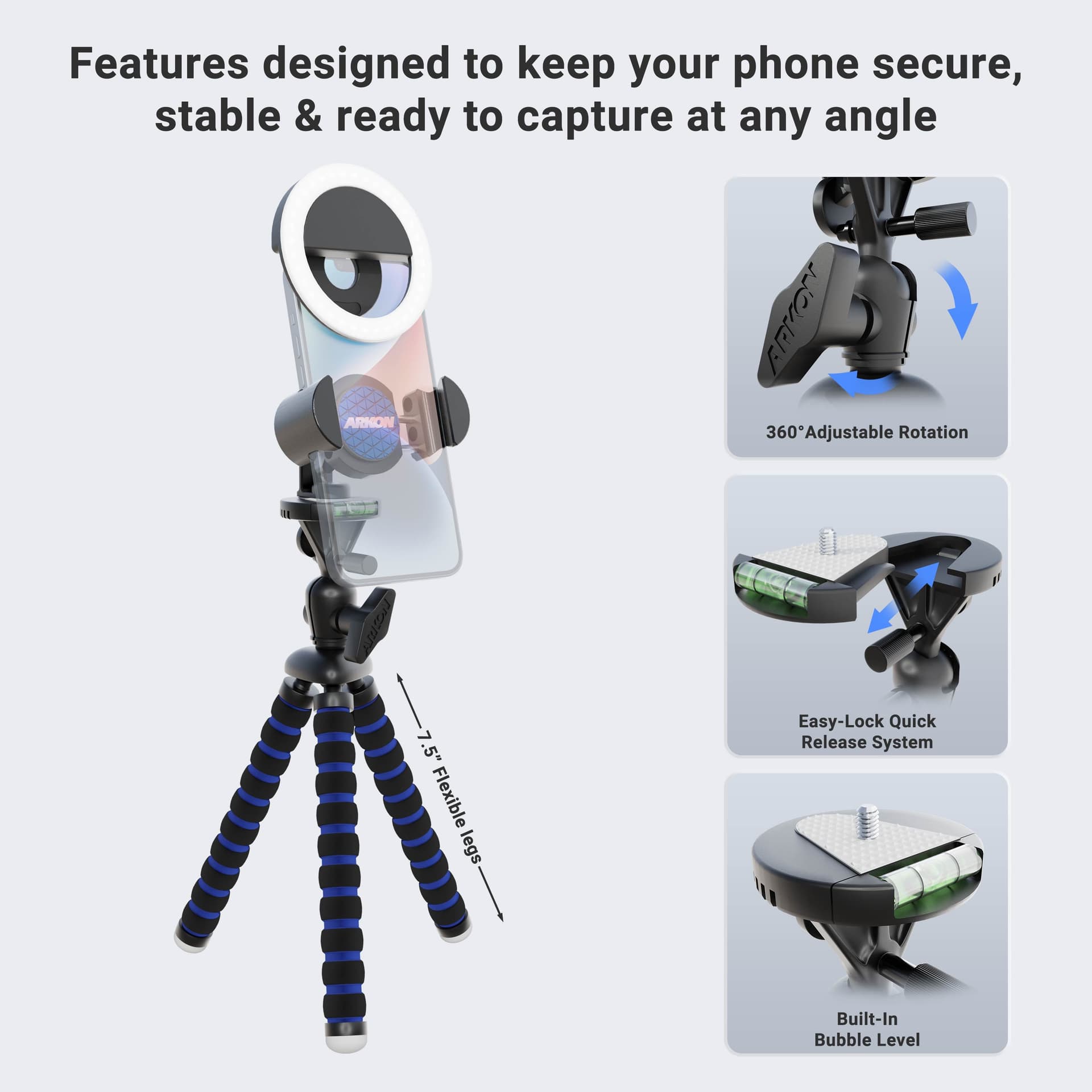 Arkon RoadVise® Tripod and Ring Light Bundle