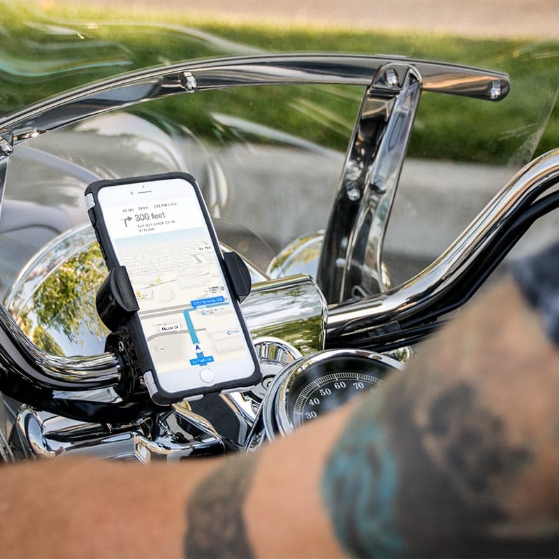Arkon RoadVise Series - Universal Smartphone Mount for Motorcycles - Premium Black Metal (RV001WR + MC2B)