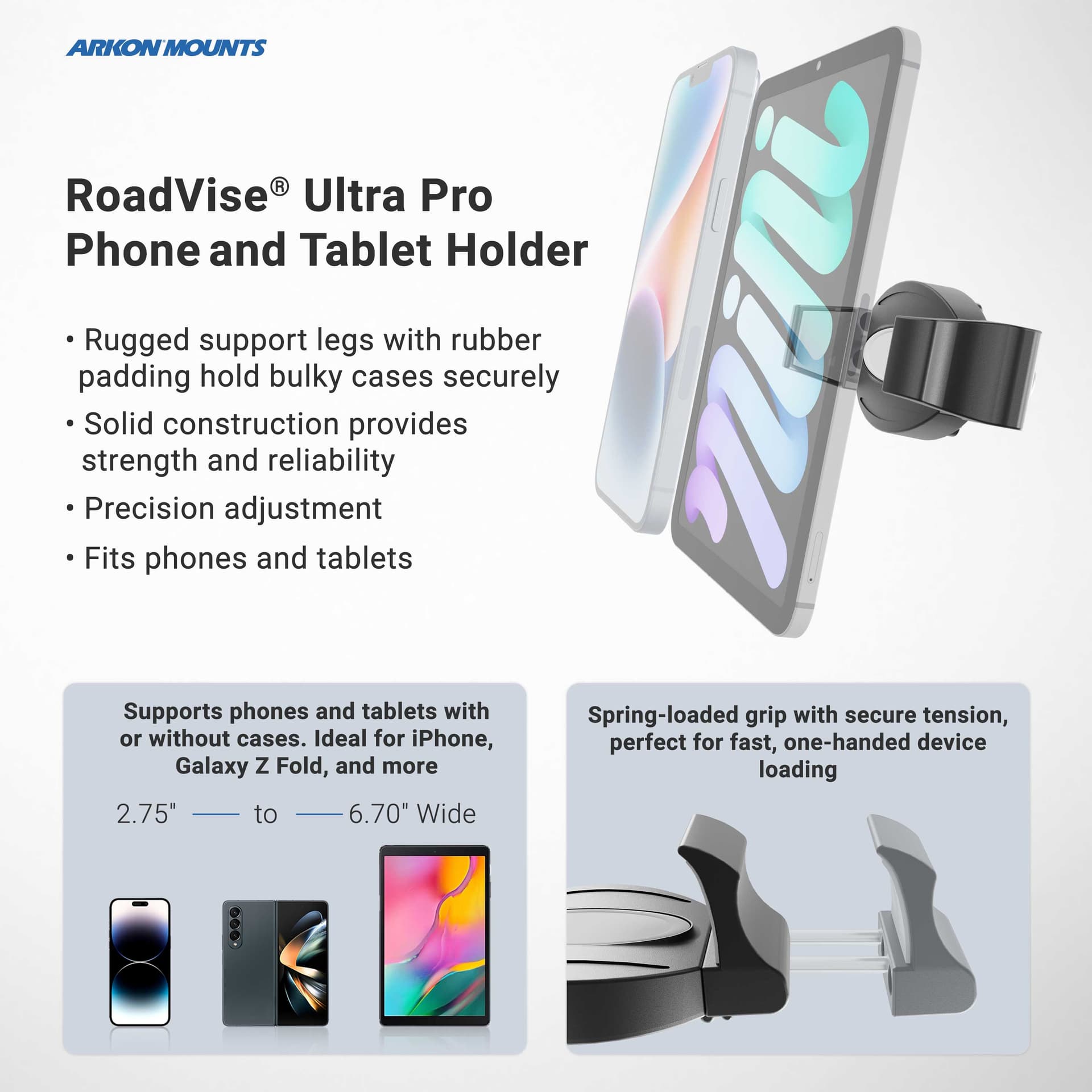 Arkon RoadVise® Ultra Pro Phone Holder 5” AMPS Drill-Base Mount - Image 6