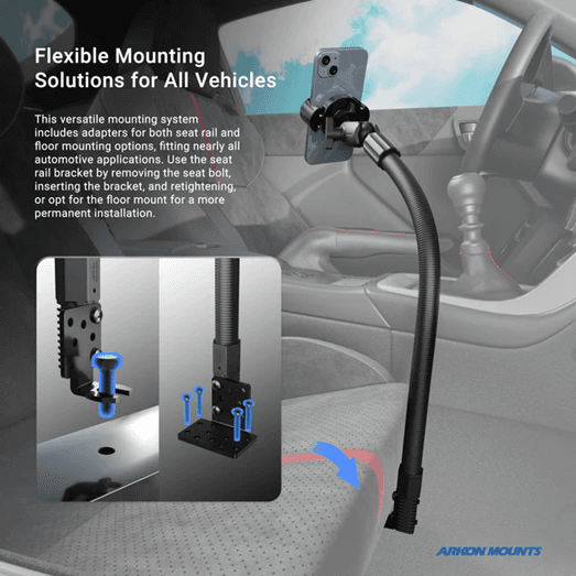 Arkon RoadVise XL Phone Holder with Heavy Duty Car Seat Rail Mount and 3.75” Shaft Arm