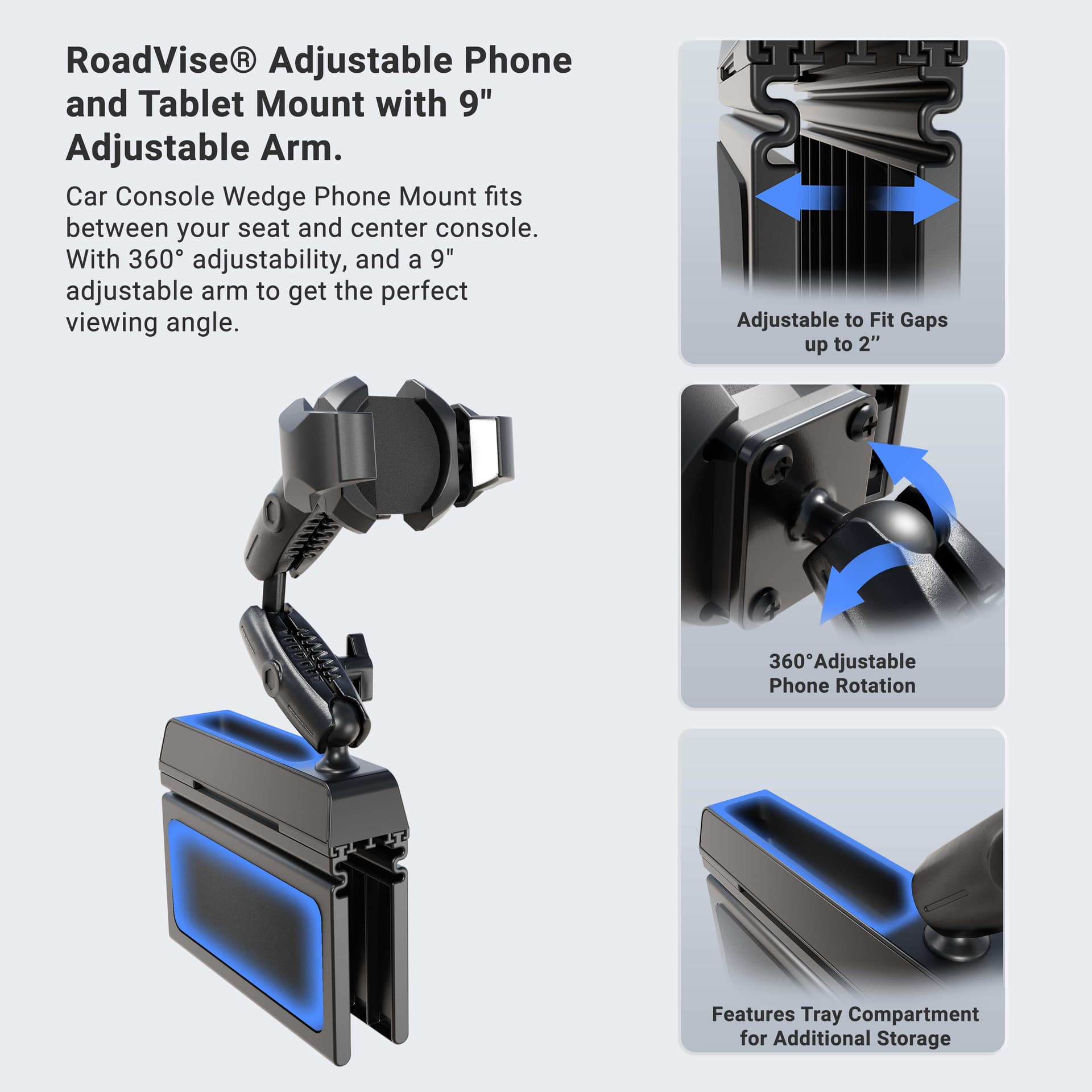 Arkon Car Seat Wedge RoadVise® Ultra Phone Holder with Dual Shaft Arms - Image 3