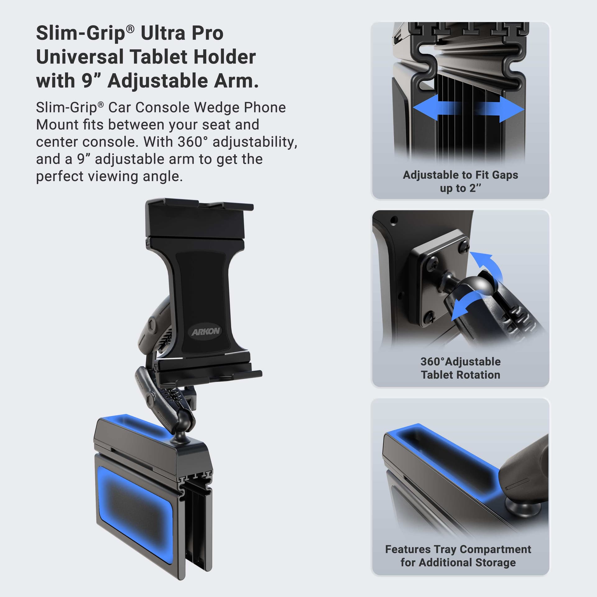 Arkon Heavy-Duty Truck Console Wedge Slim-Grip® Ultra Pro Tablet Holder - Image 3