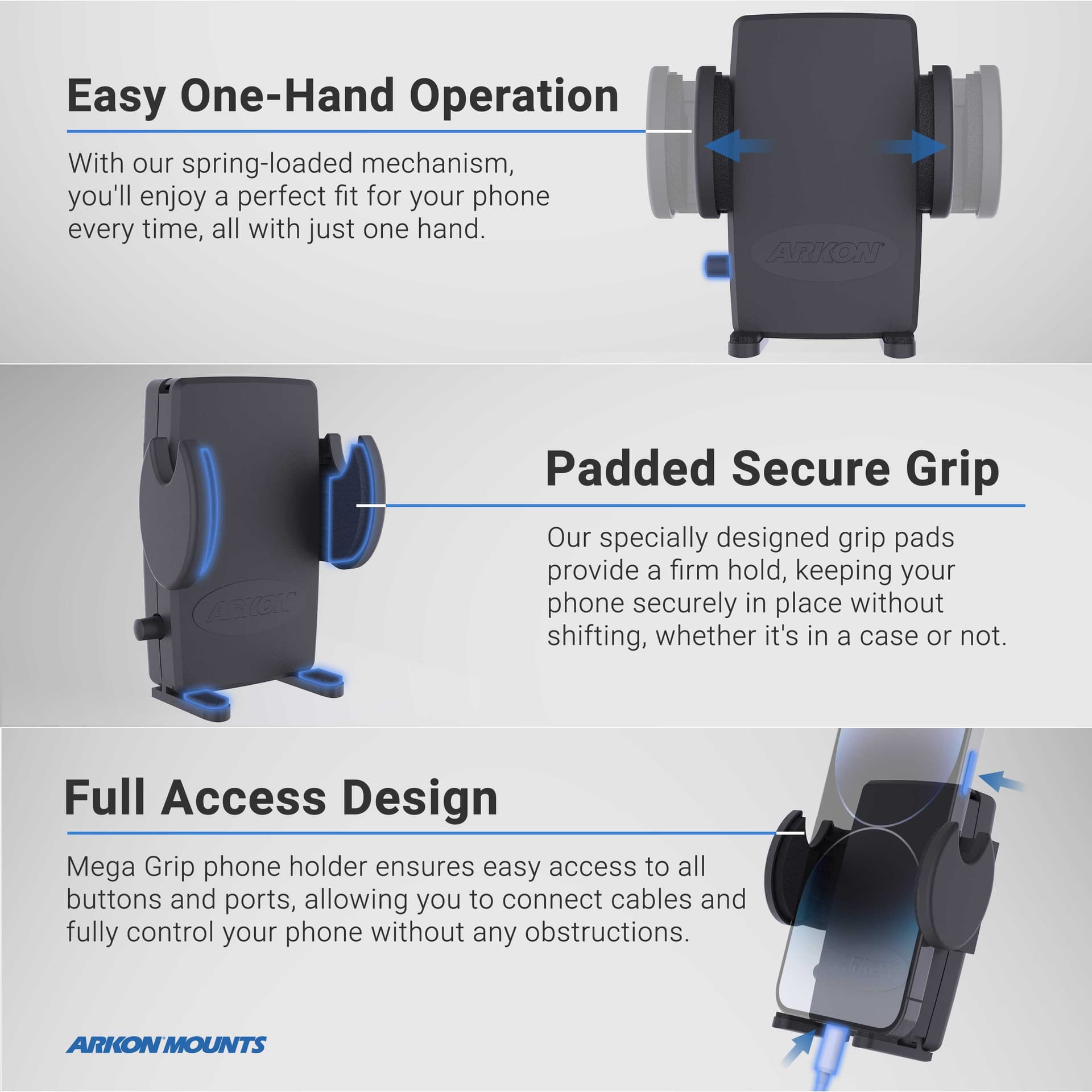 Arkon Mega Grip™ Phone Holder with Seat Rail Mount and 18-inch Gooseneck - Image 3