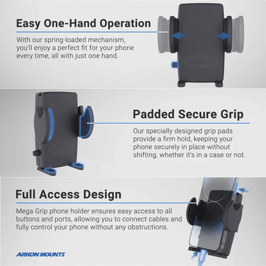 Arkon Mega Grip Phone Holder with 6" Multi-Angle Arm and Clamp Mount