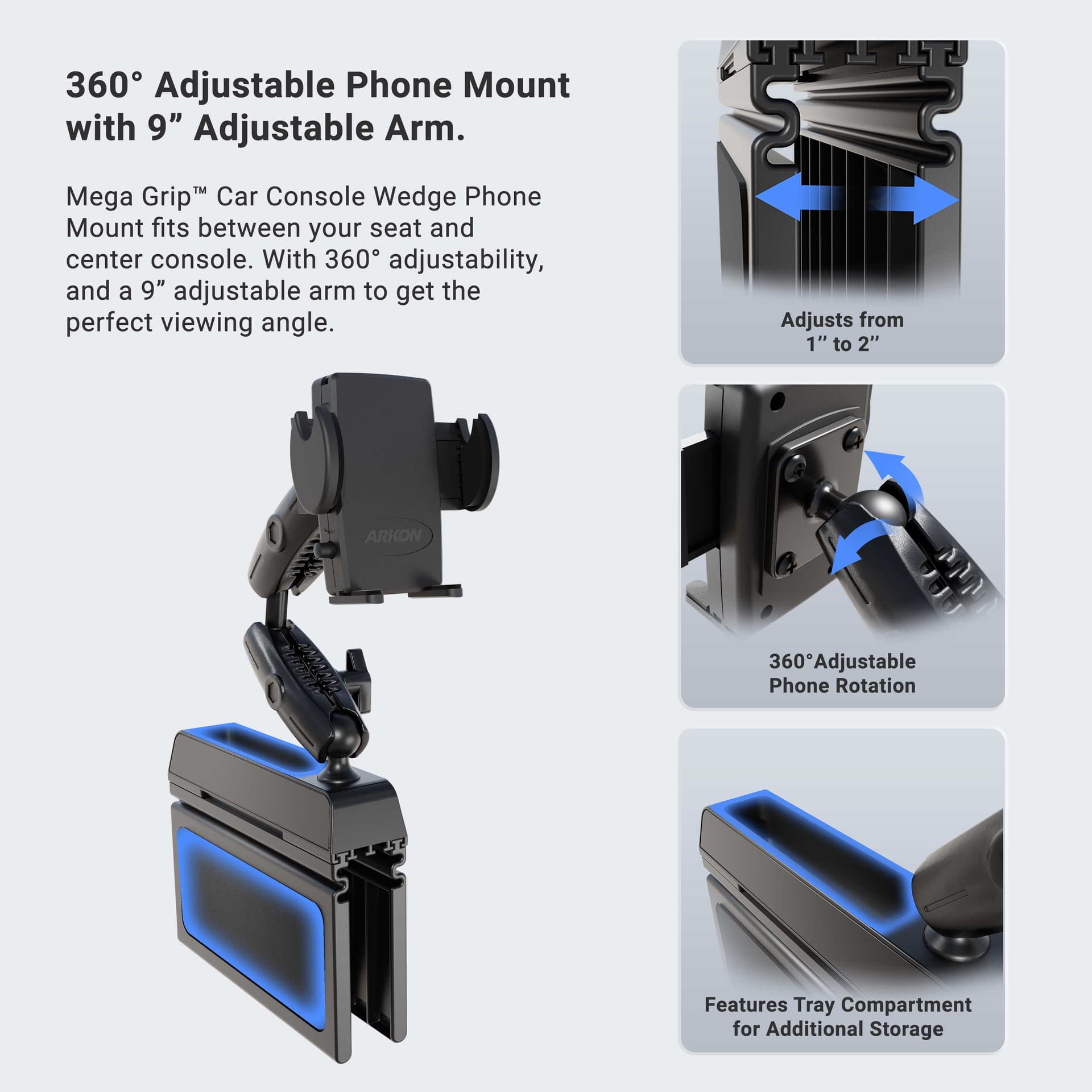 Arkon Mega Grip™ Phone Holder with Seat Wedge Mount - Image 4