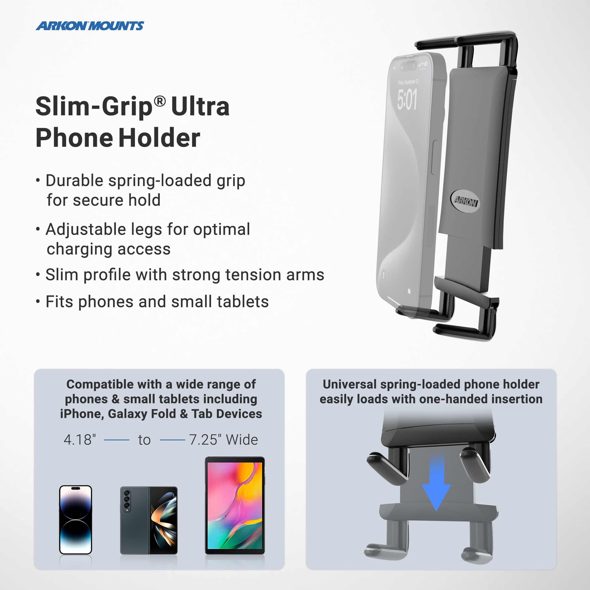 Arkon Slim-Grip® Ultra Phone Holder with Seat Rail Mount and 18-Inch Bendable Gooseneck - Image 5