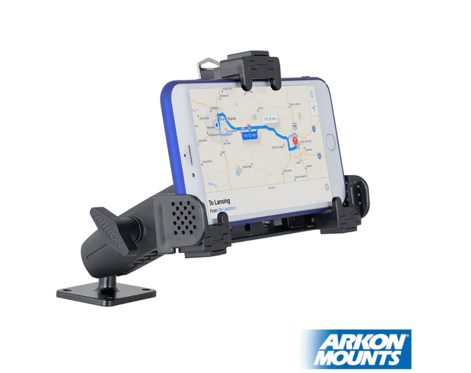 Arkon Locking Phone Mount with Robust™ Adjustable Arm and 4-Hole Metal AMPS Drill Base
