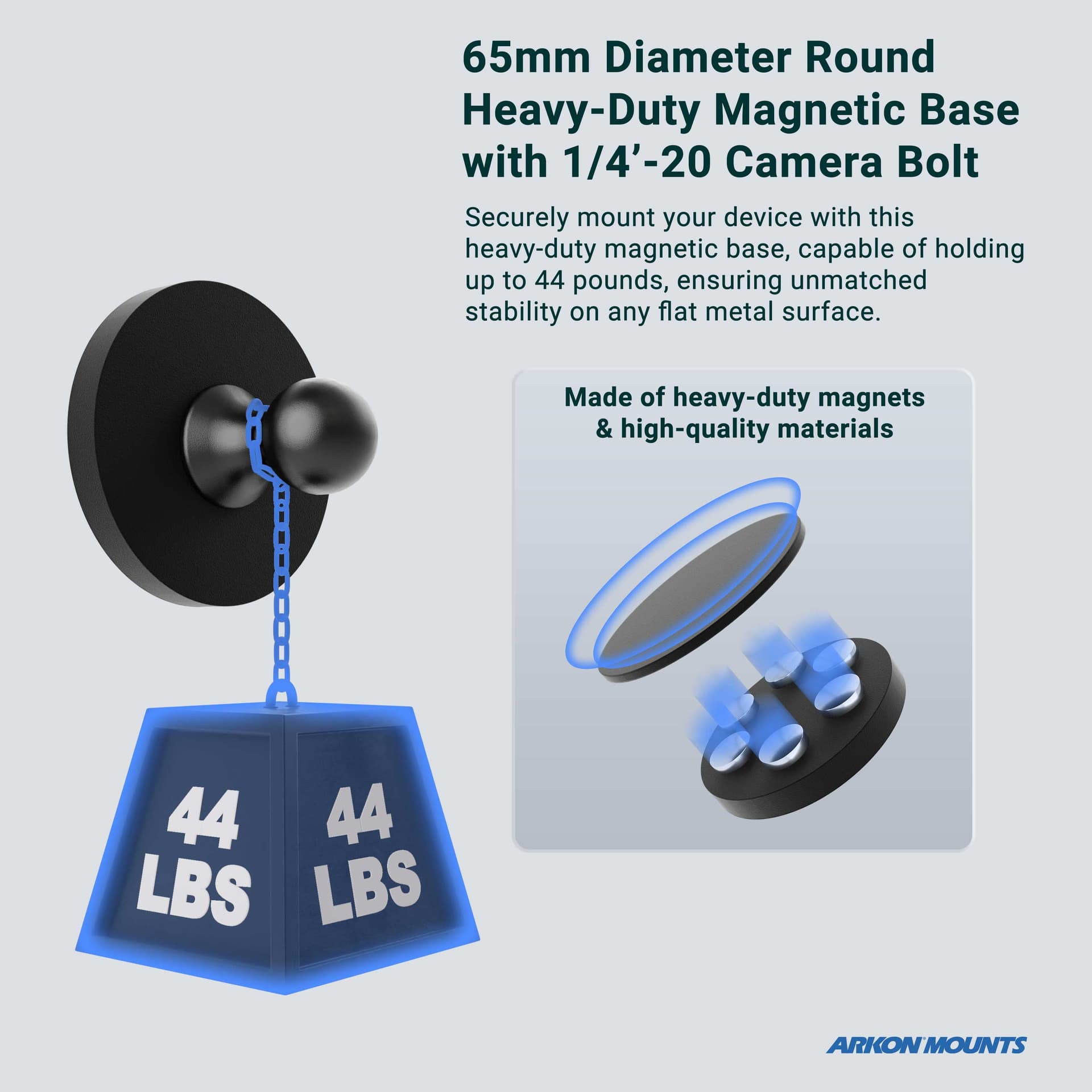 Arkon 65mm Diameter Round Heavy-Duty Magnetic Base