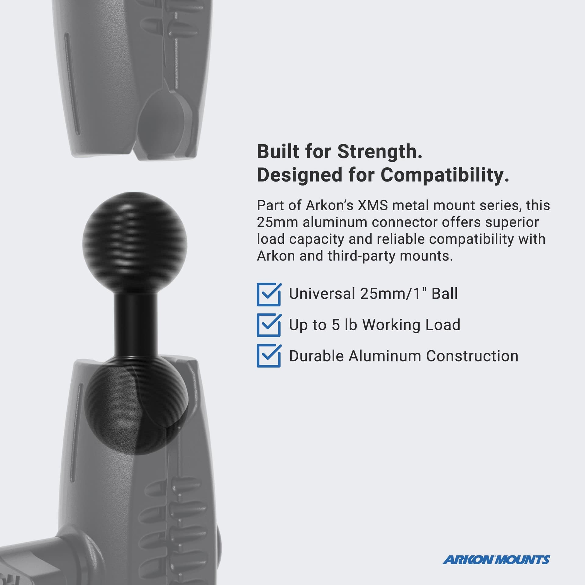 Arkon XMS Series - 1" / 25mm to 1" / 25mm Aluminum Ball Adapter - Image 3