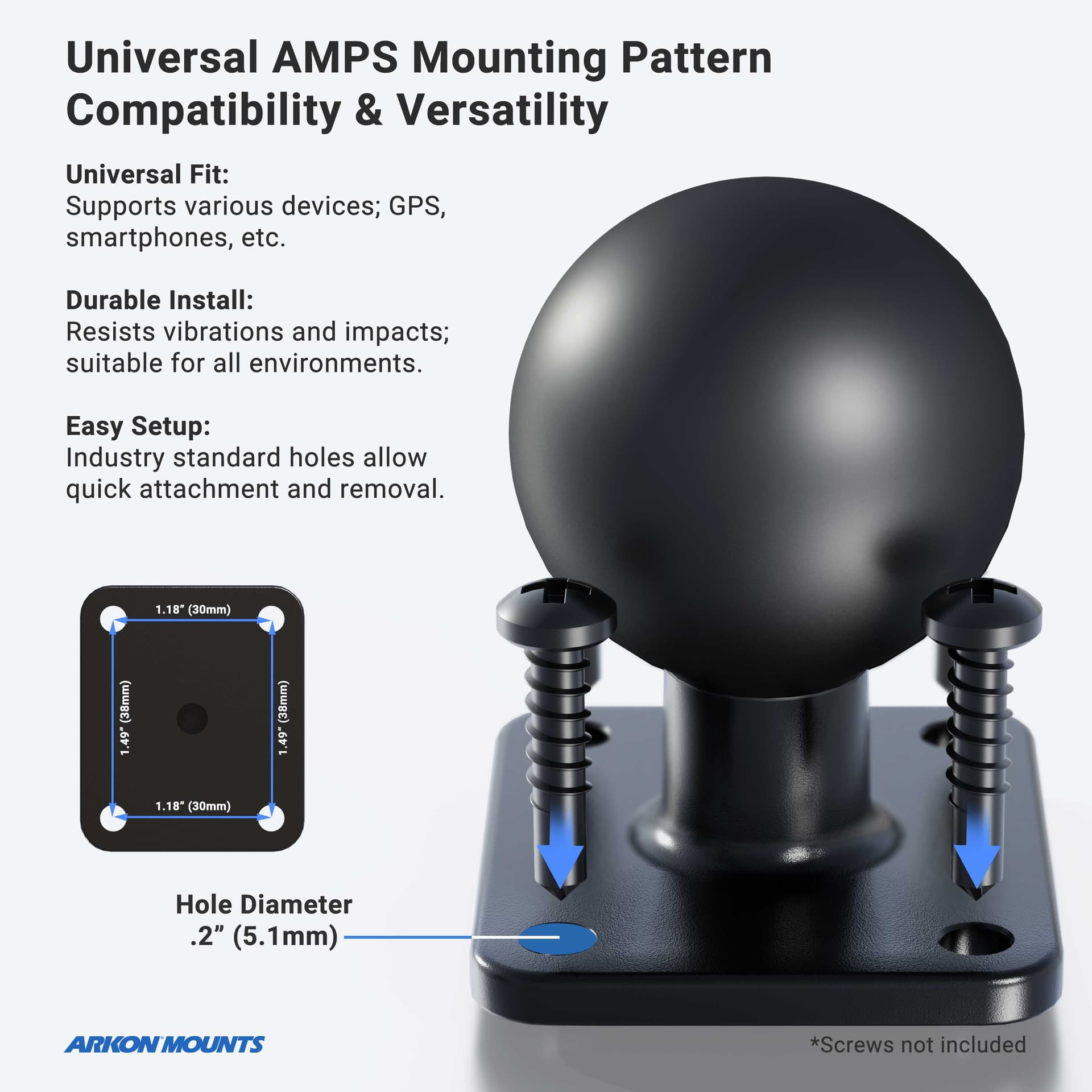 Arkon 38mm (1.5 inch) Ball to Adjustable Clamp Adapter - Image 3
