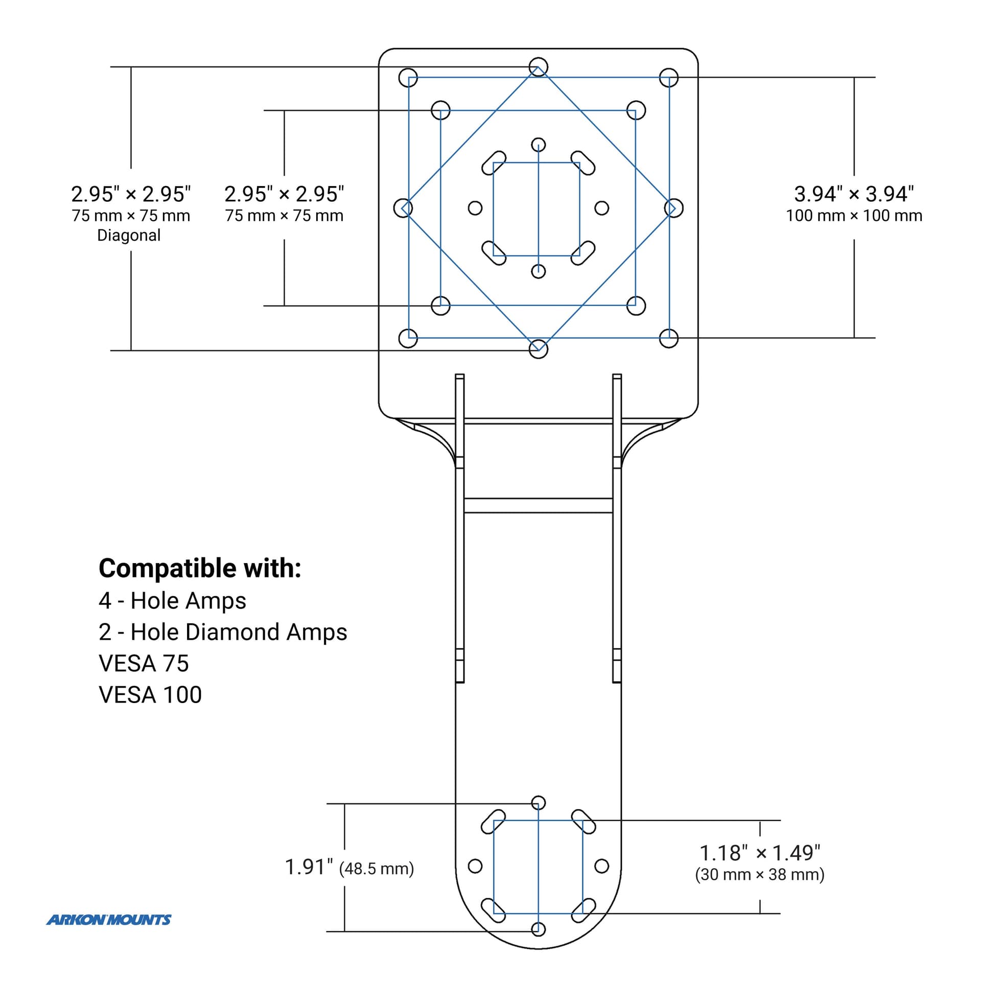 Arkon Dual Utility Mounting Bracket with VESA 75/100 & AMPS Compatibility - Image 3