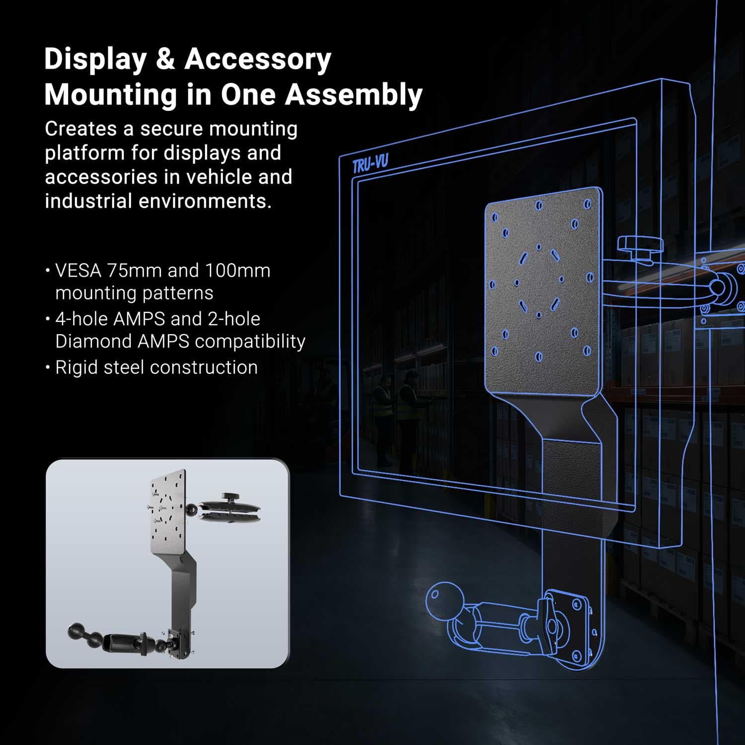 Arkon Dual Utility Mounting Bracket with VESA 75/100 & AMPS Compatibility - Image 2