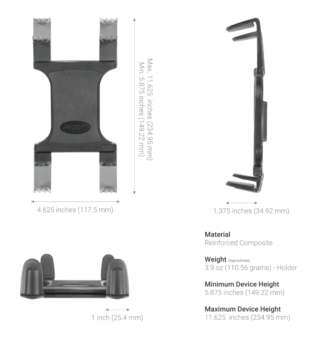 Arkon Tablet Mount Bundle Robust Base Windshield / Dashboard Mount