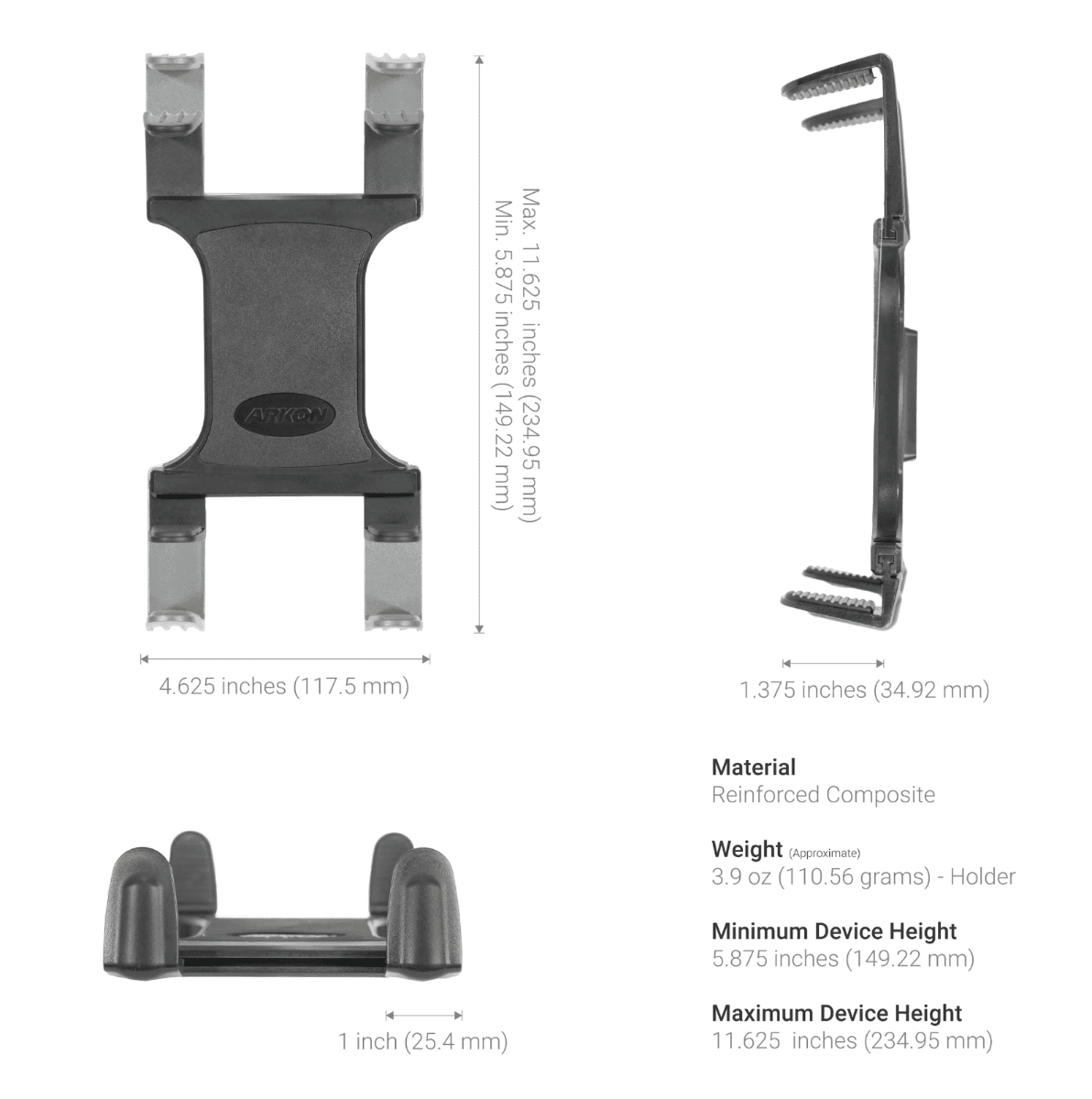 Arkon Robust Car or Truck Seat Rail or Floor Slim-Grip® Tablet Mount for iPad, Note, and more