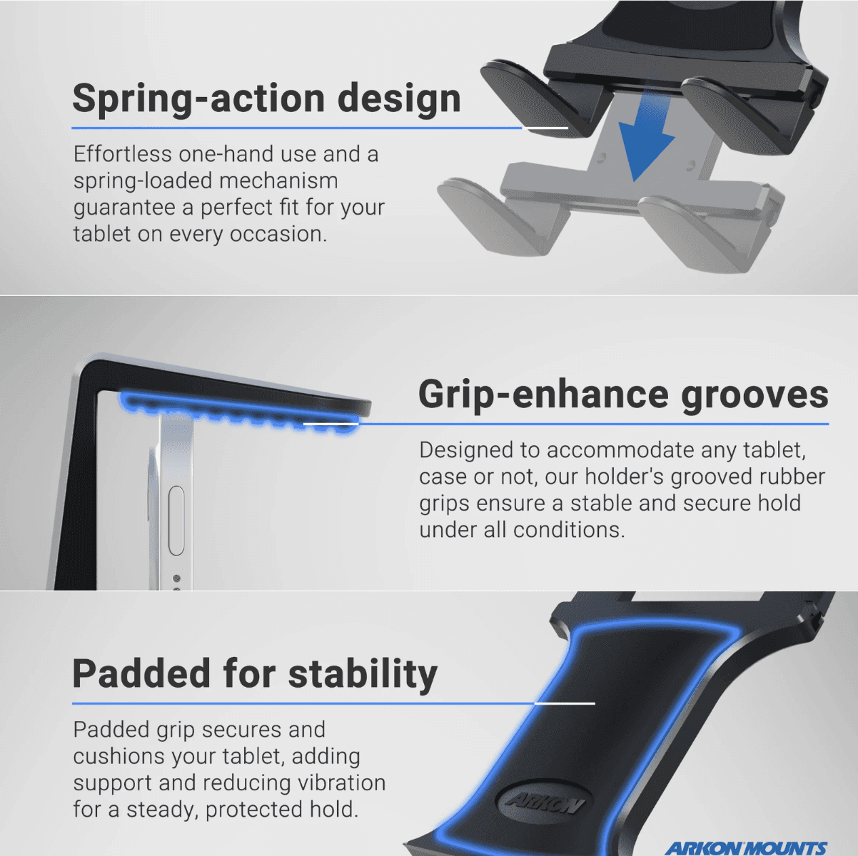 Arkon Heavy-Duty Truck Seat Rail or Floor Slim-Grip® Tablet Mount with 22 inch Arm