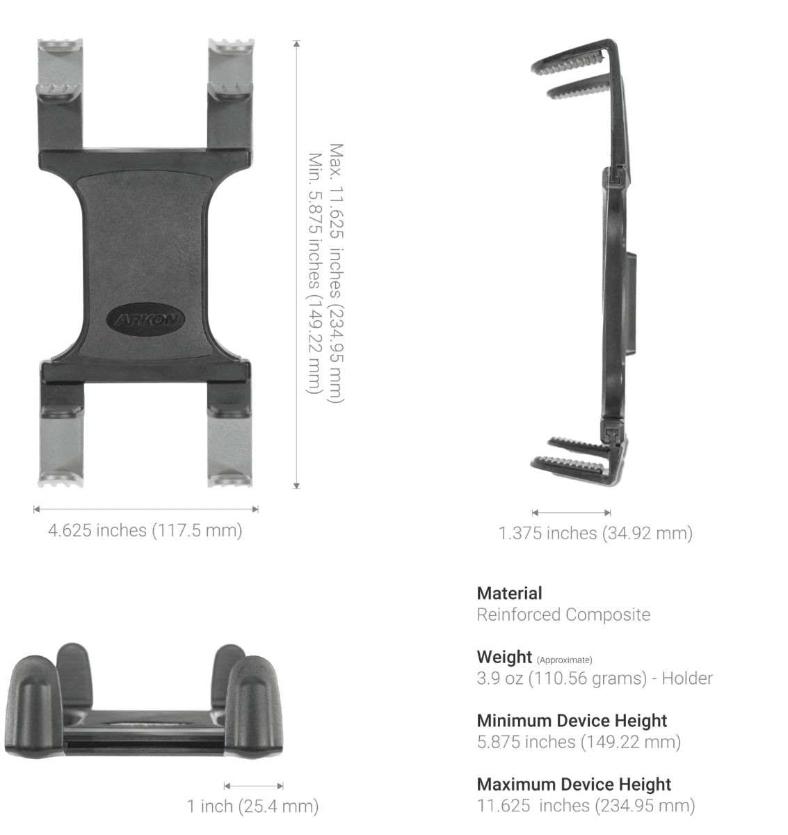 Arkon Heavy-Duty Truck Seat Rail or Floor Slim-Grip® Tablet Mount with 22 inch Arm