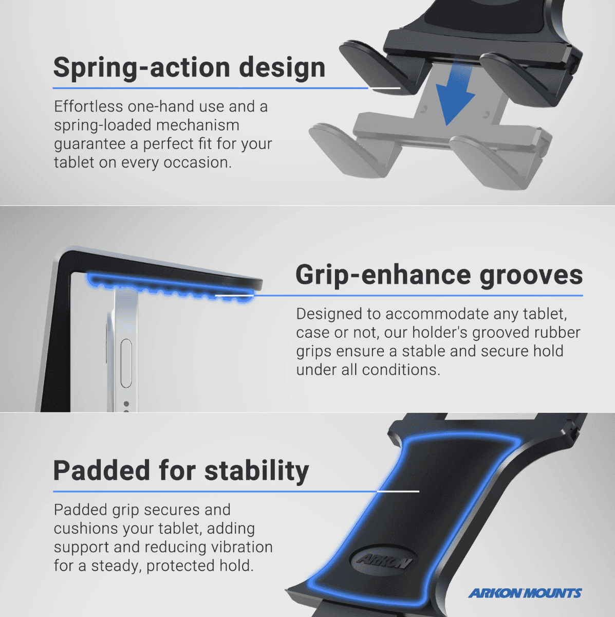 Arkon Car or Truck Seat Rail Universal Slim-Grip® Tablet Mount with 28 inch Gooseneck