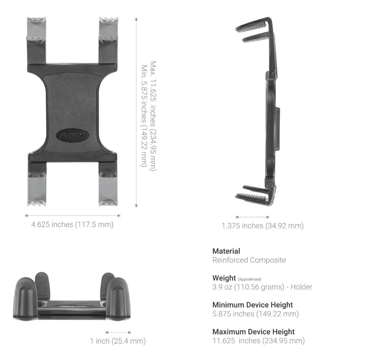 Arkon Slim-Grip® Universal Tablet Holder with Clamp Mount and Extension Arm