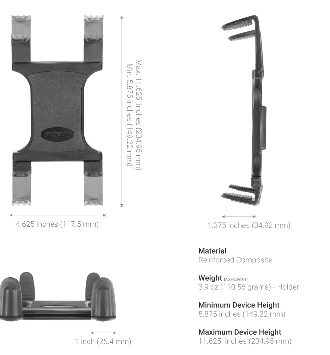 Arkon Slim-Grip® Universal Tablet Holder with 20mm Metal Ball