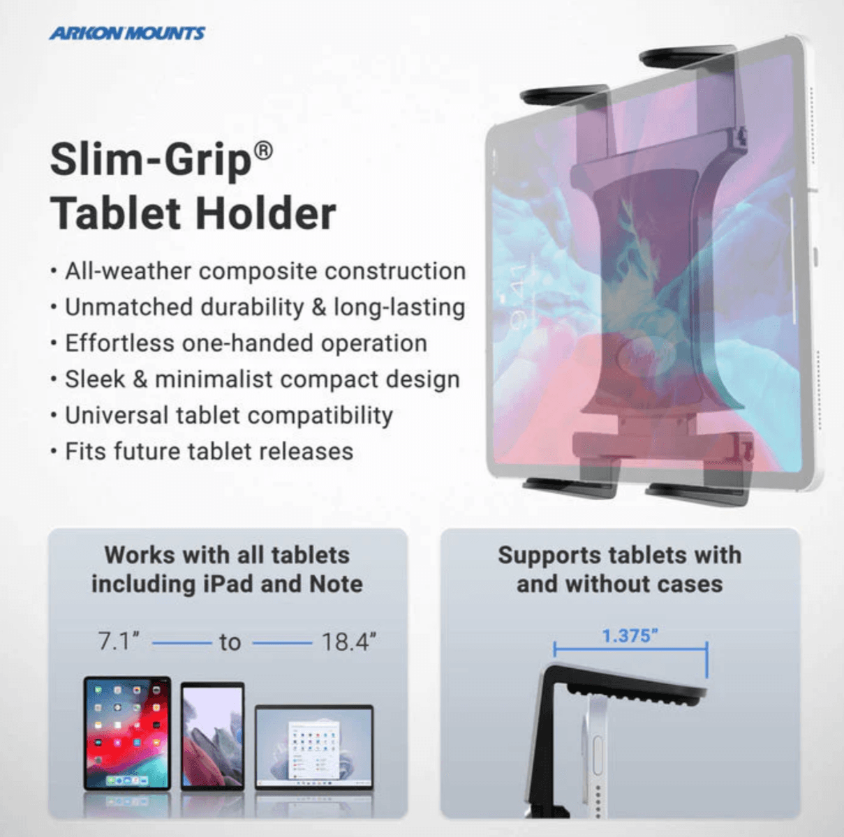 Arkon Robust Heavy-Duty Car or Truck Seat Rail or Floor Slim-Grip® Tablet Mount