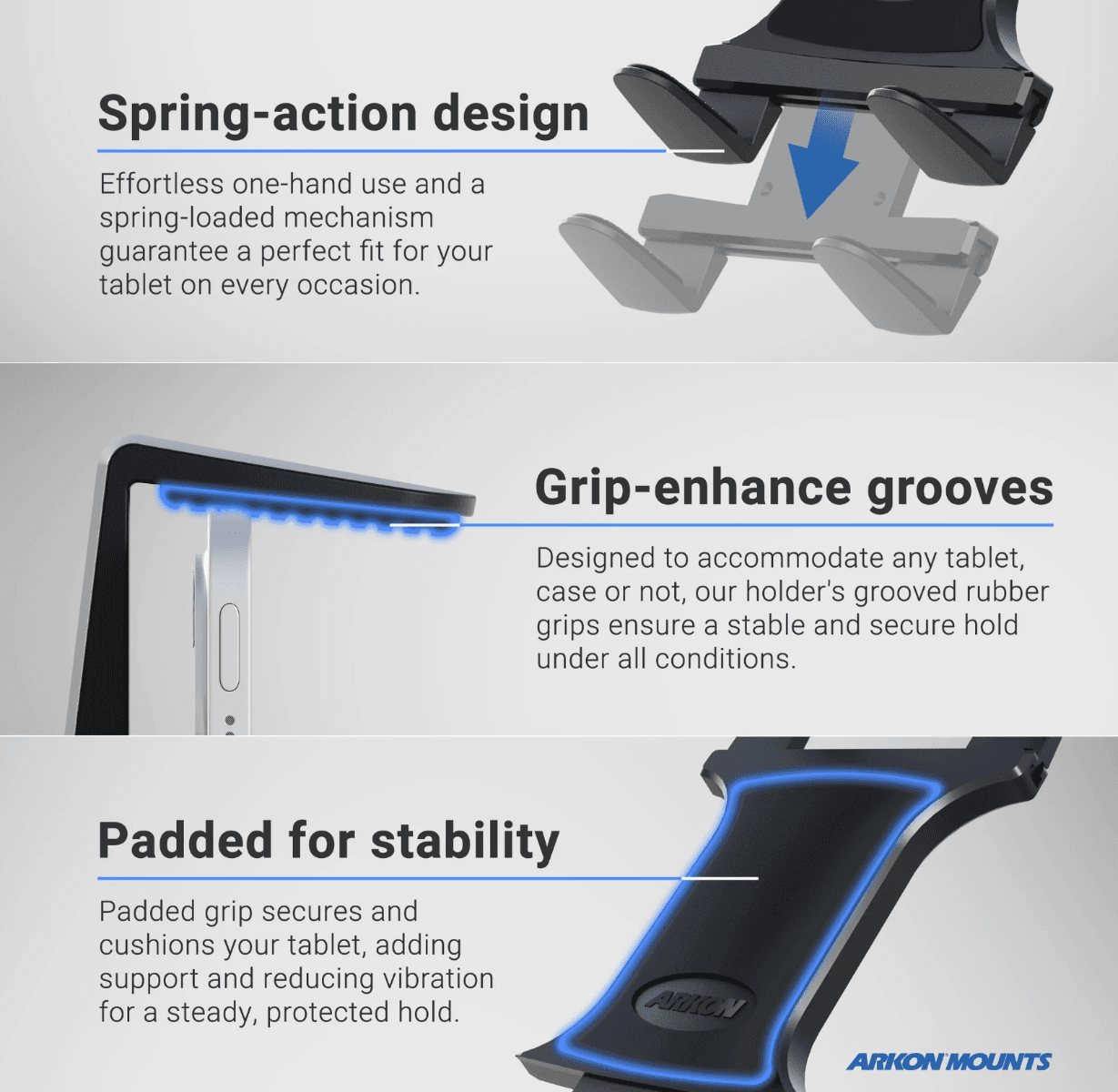 Arkon Robust Heavy-Duty Car or Truck Seat Rail or Floor Slim-Grip® Tablet Mount