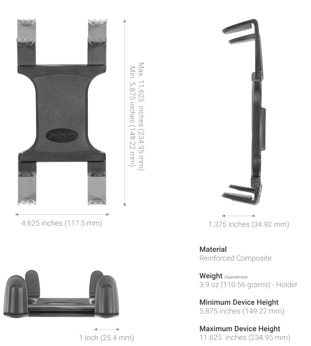 Arkon Robust Heavy-Duty Car or Truck Seat Rail or Floor Slim-Grip® Tablet Mount