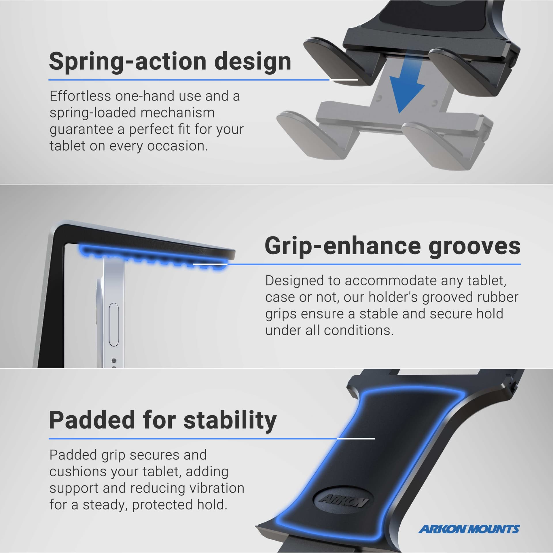 Arkon Slim-Grip® Tablet Drill-Base Mount with Ratcheting Swivel Arm - Image 6
