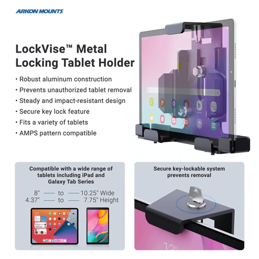 Arkon LockVise Locking Tablet Mount with Case & USB Charger Samsung Galaxy Tab A7 Lite