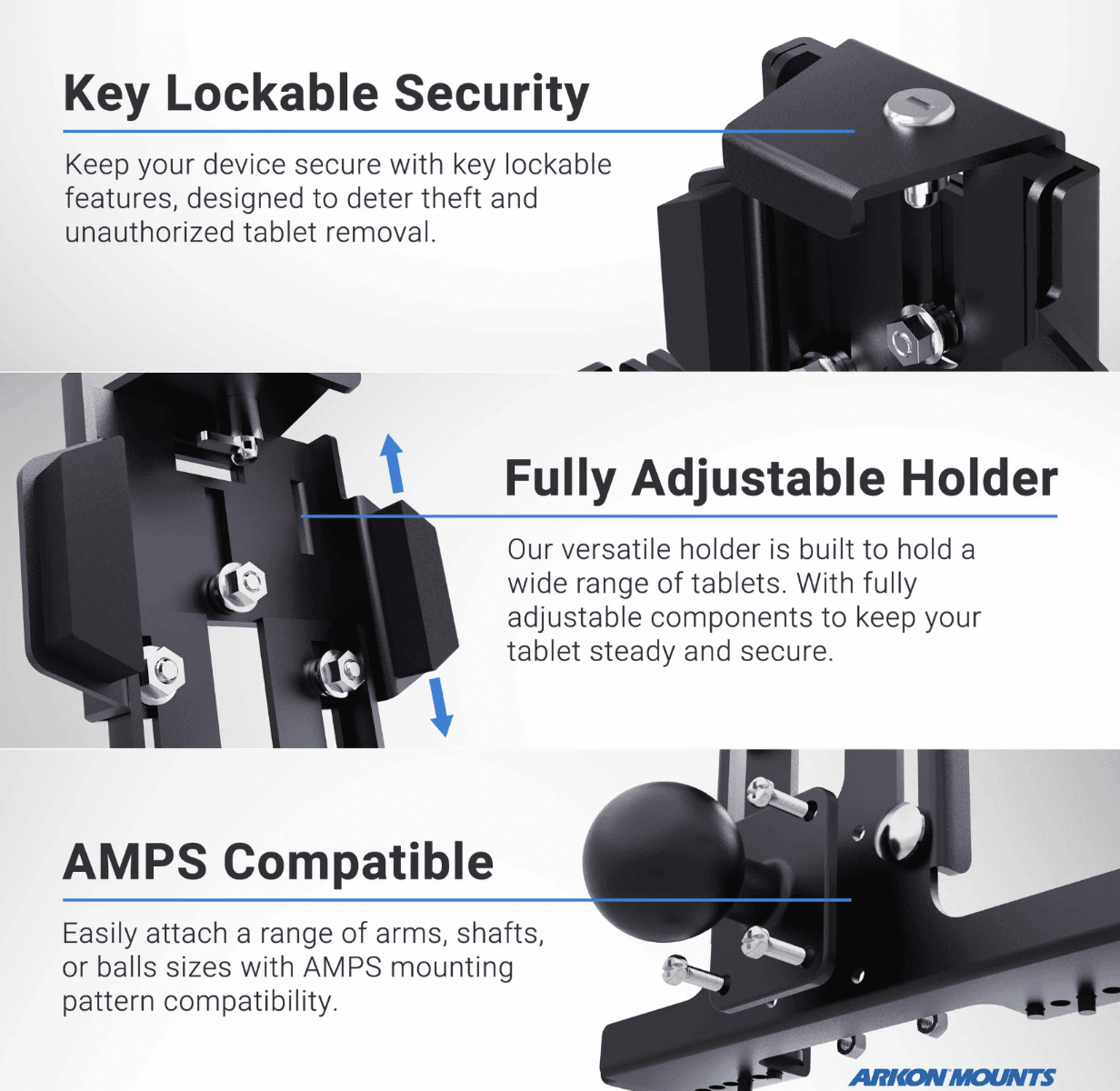 Arkon Powered Locking Tablet Mount with Magnetic Micro USB Charge Cable for Commercial and Enterprise