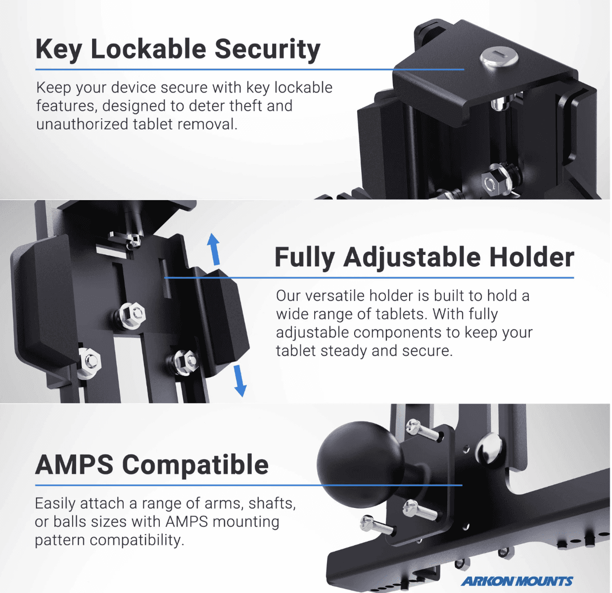 Arkon Locking Aluminum Tablet Mount with Key Lock