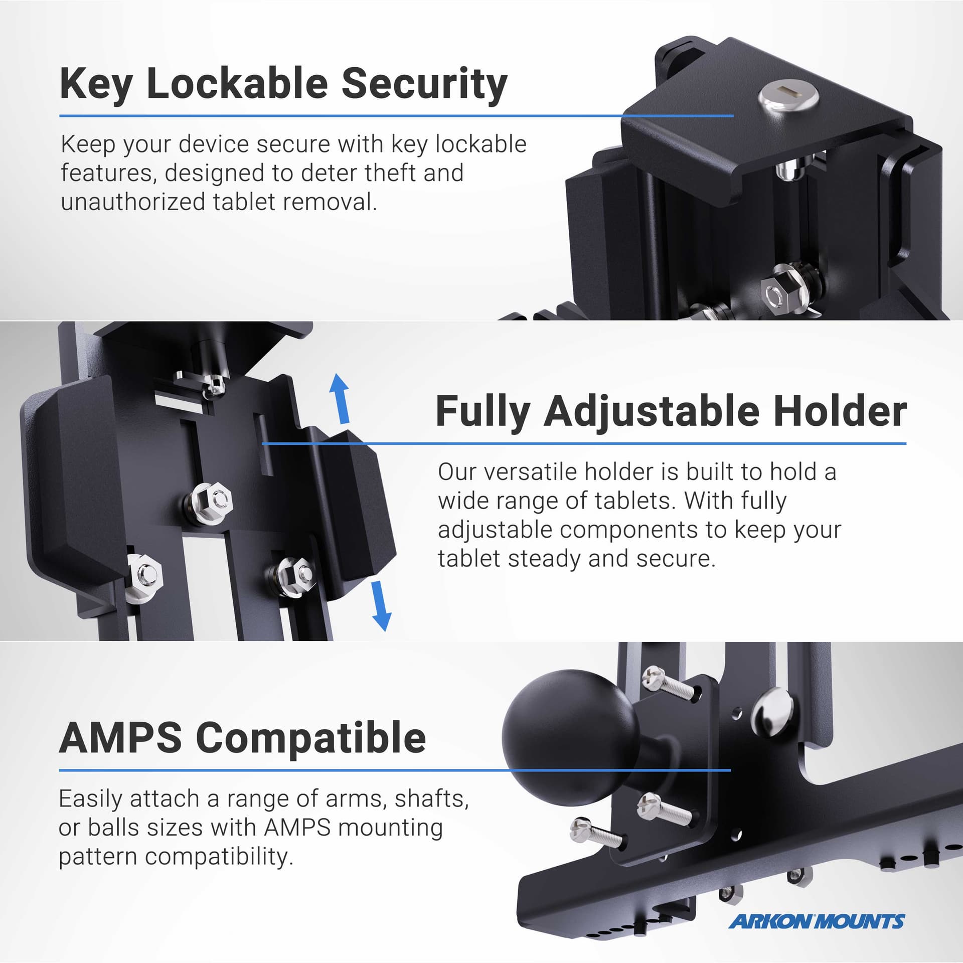 Arkon Heavy-Duty Locking Tablet Holder with Car/Truck Seat Rail Mount - Image 5