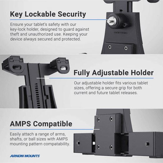 Arkon RoadVise Clamp Mount with LockVise Metal Locking Tablet Holder