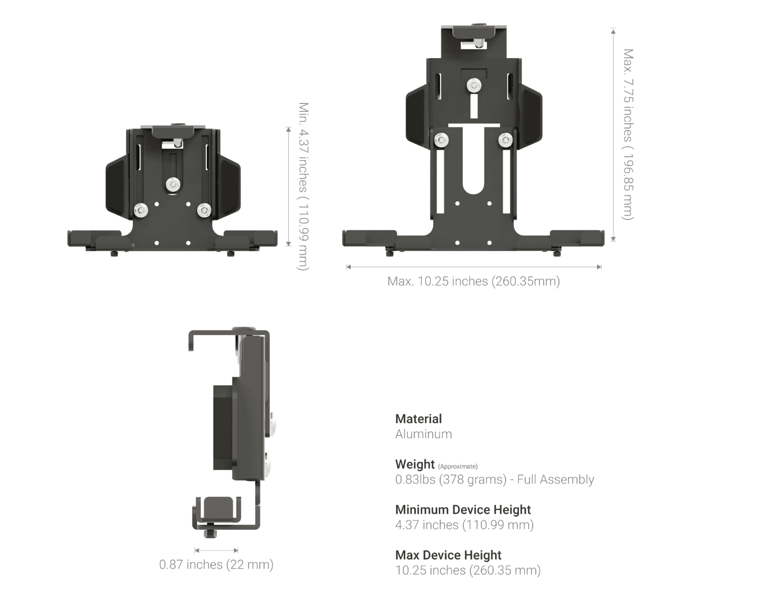 Arkon Robust Heavy-Duty Metal Locking Seat Rail or Floor Tablet Mount
