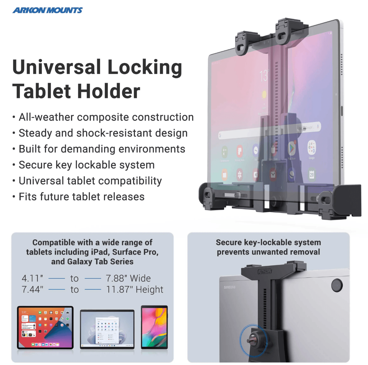 Arkon Robust Plastic Locking Magnetic Tablet Mount