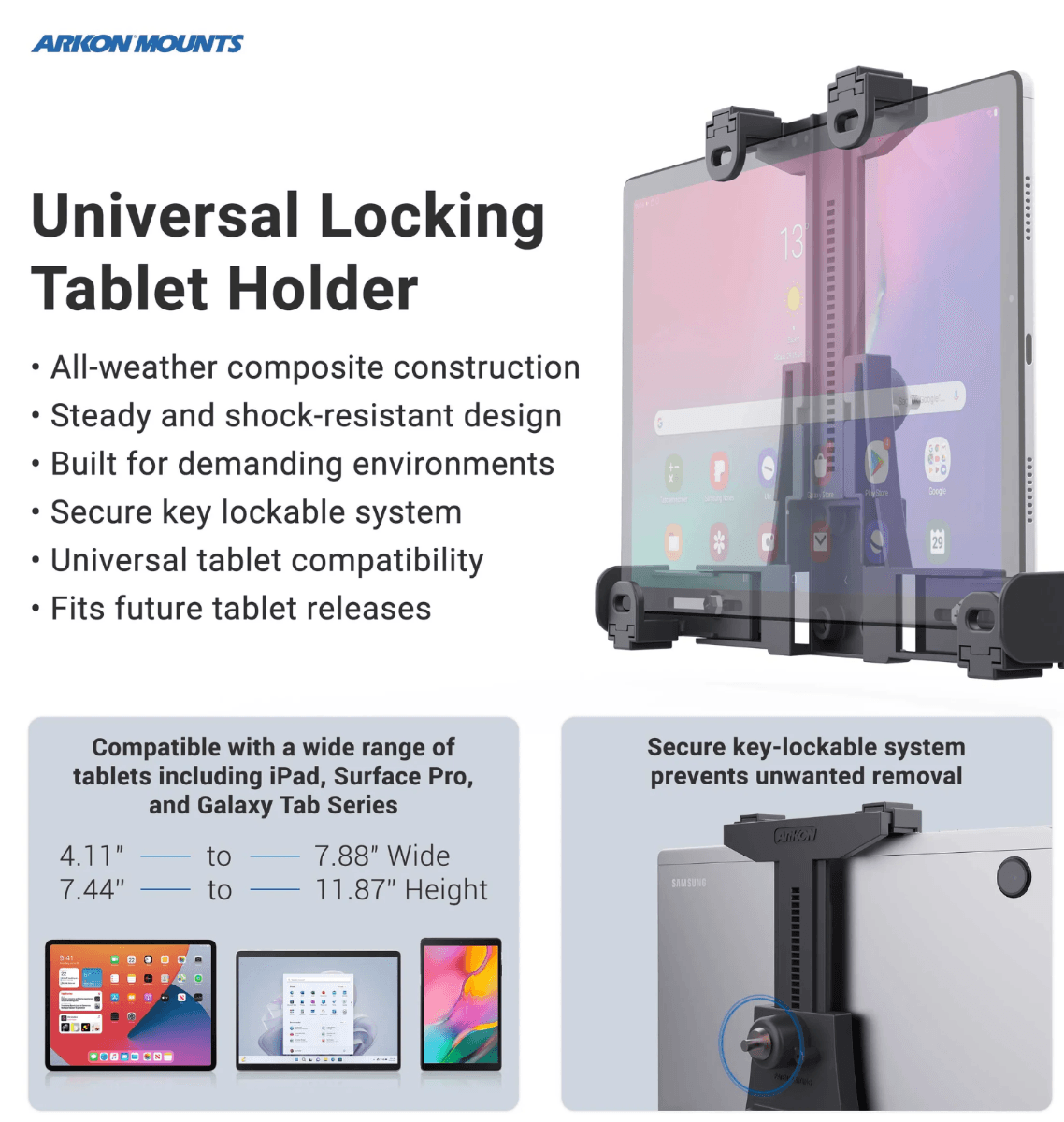 Arkon Robust Locking Headrest Tablet Mount for iPad