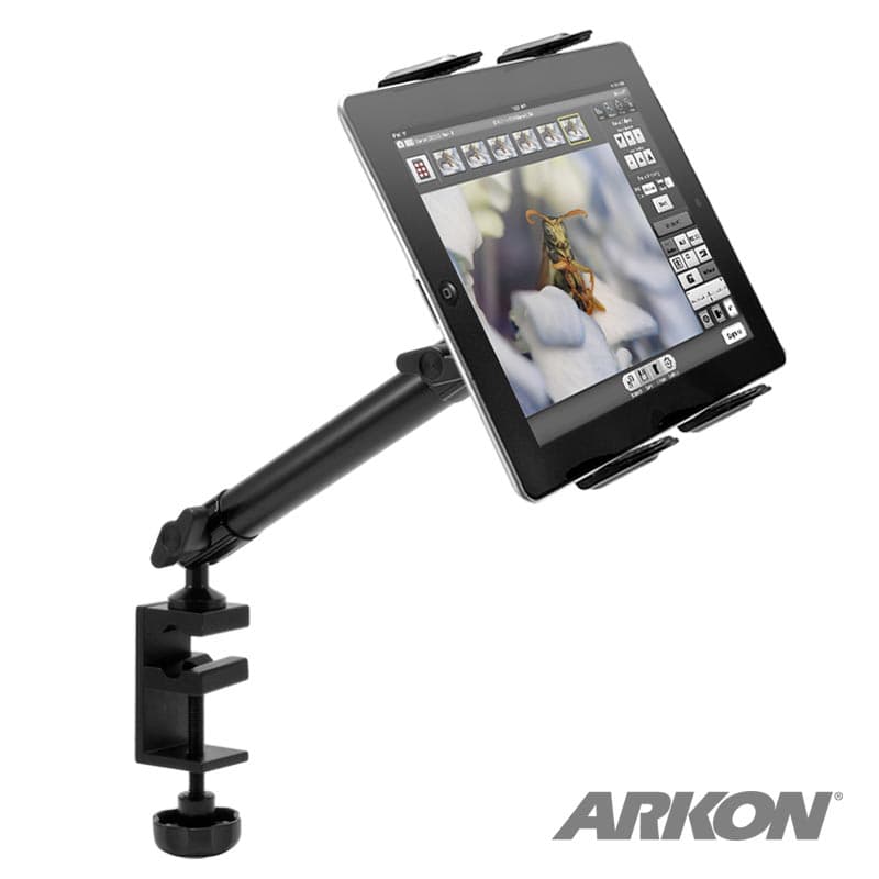 Arkon Tablet Mount Bundle 10in Heavy-Duty Aluminum Mount with C-Clamp Base