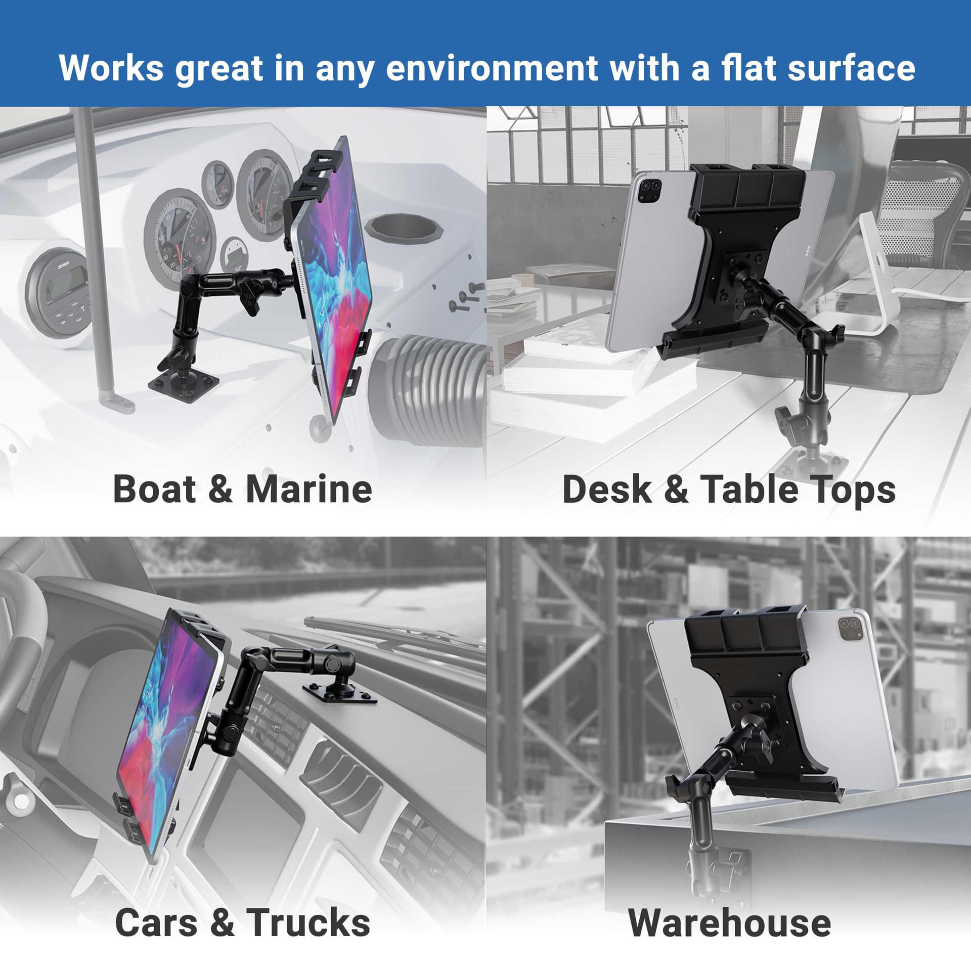 Arkon Slim-Grip® Ultra Pro Tablet Holder with Multi-Angle Arm and Drill-Base Mount - Image 4