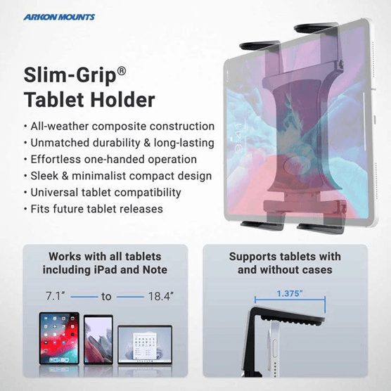 Arkon Slim-Grip Tablet Holder with Multi-Angle Arm and Clamp Mount