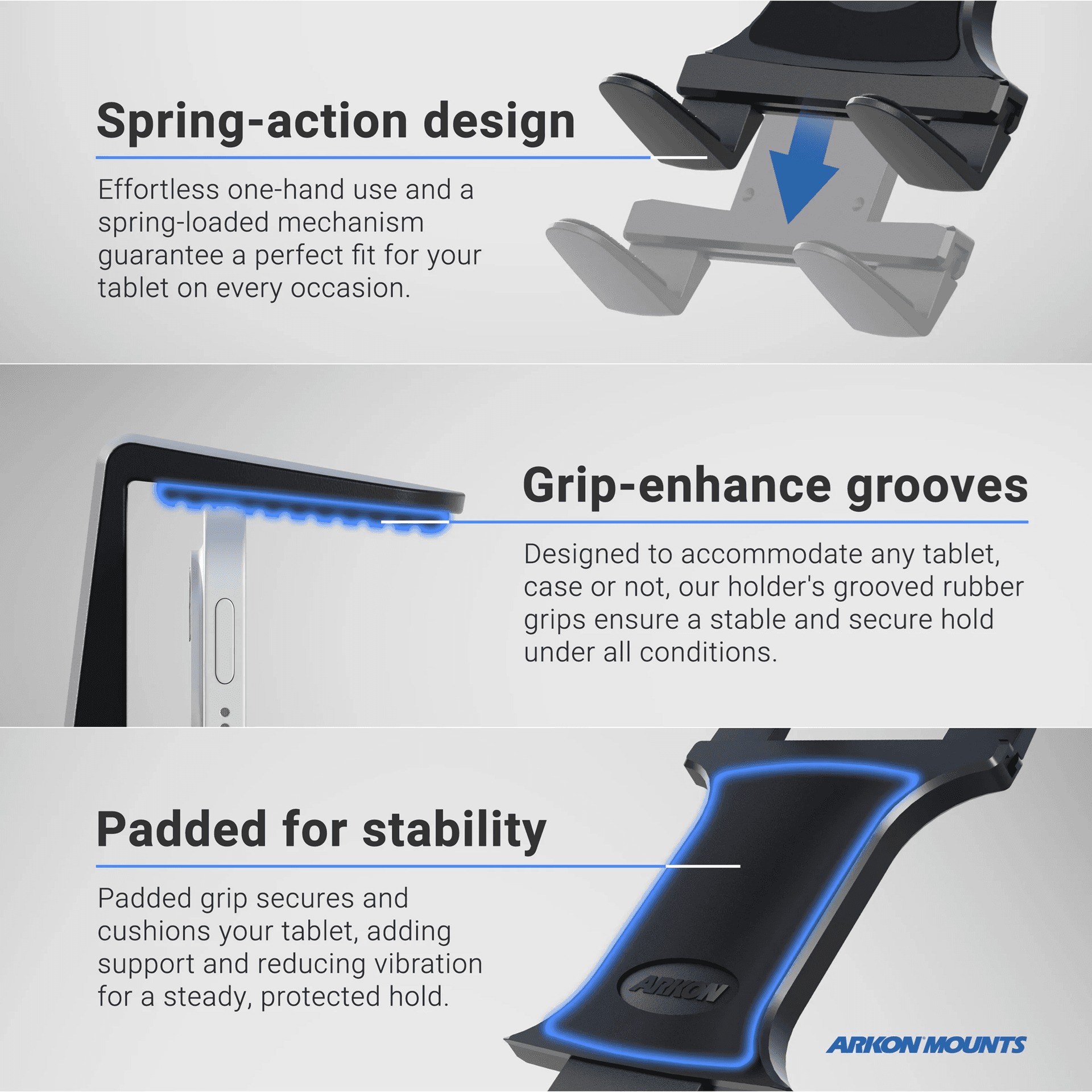 Arkon Slim-Grip Tablet Holder with Multi-Angle Arm and Clamp Mount