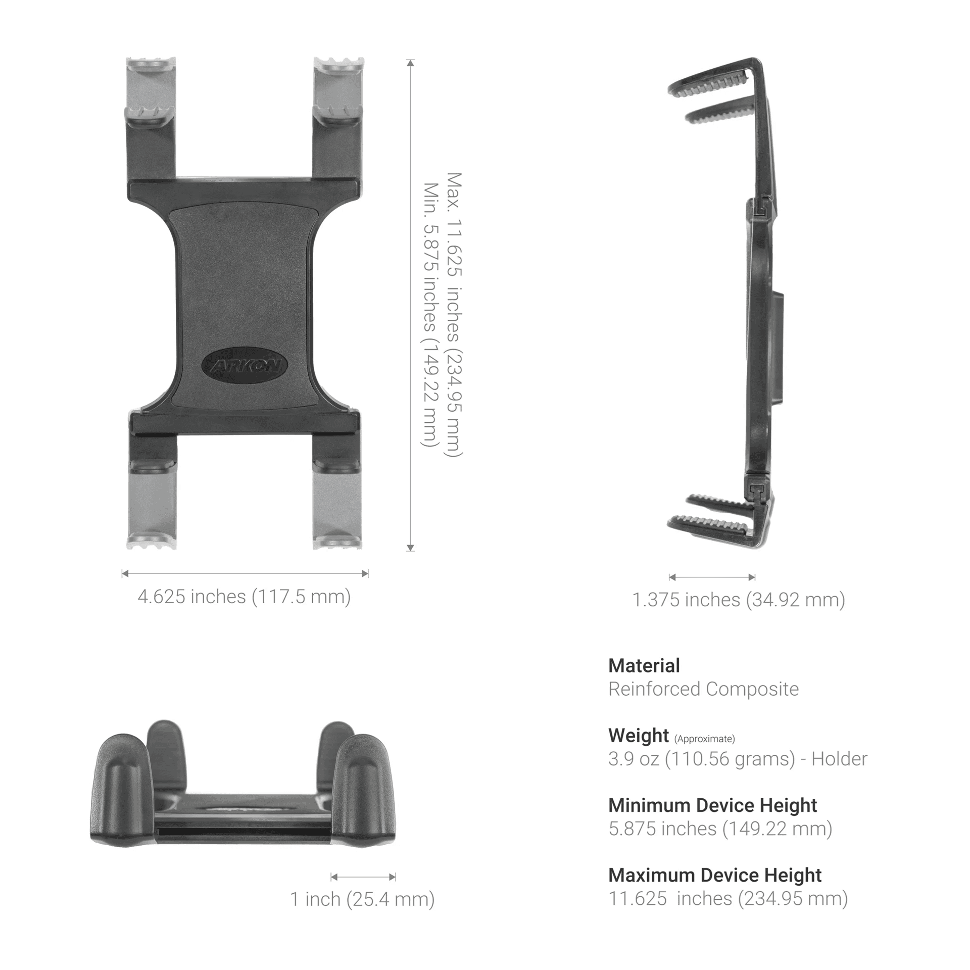 Arkon Slim-Grip Tablet Holder with Multi-Angle Arm and Clamp Mount