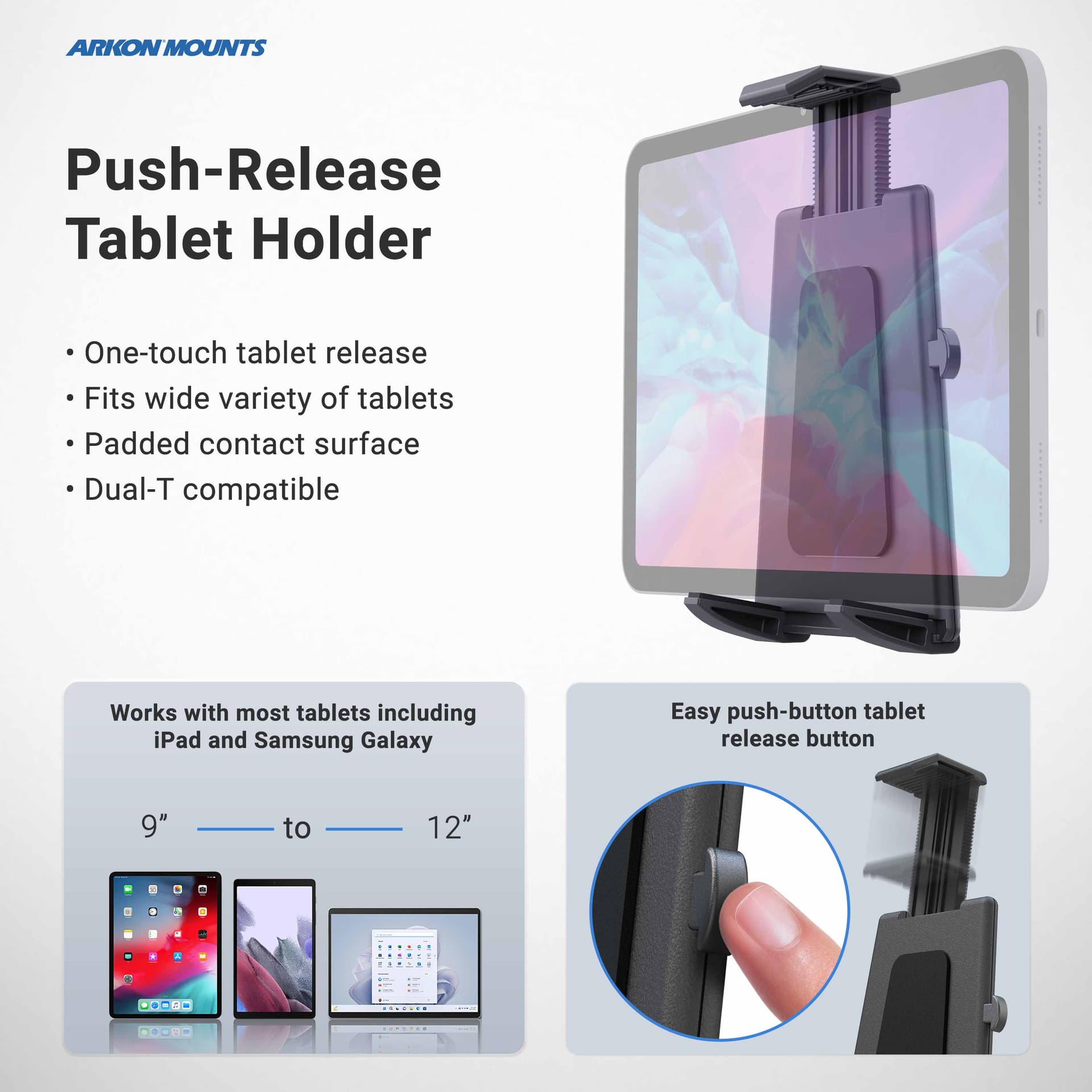 Arkon Heavy-Duty Clamp Post Tablet Mount for iPad, Note, Tab and more