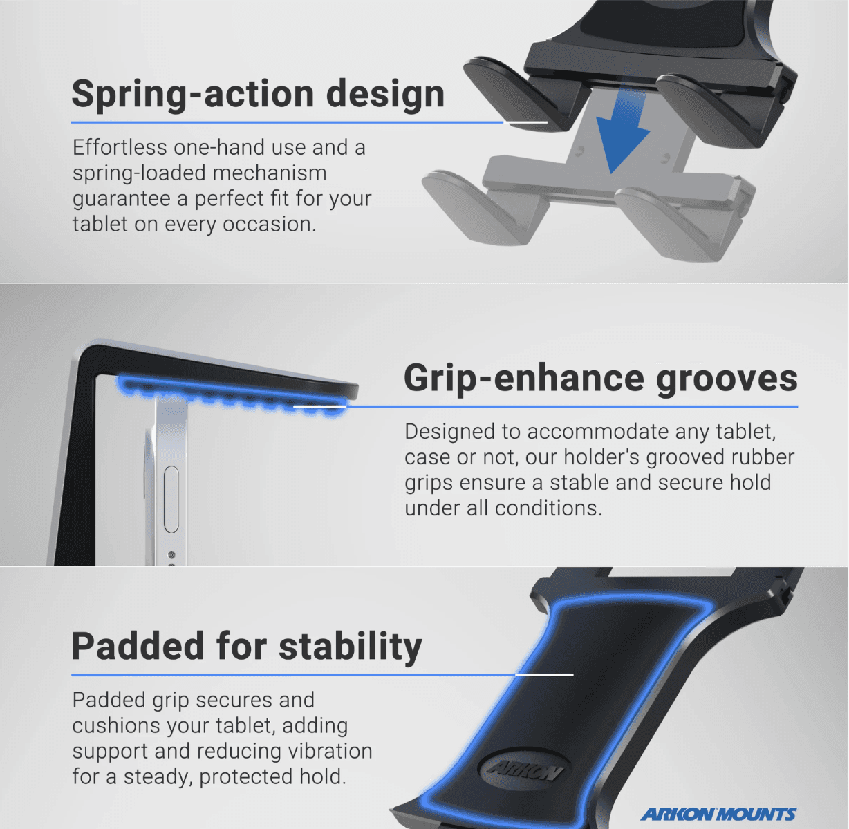 Arkon Windshield Suction Slim-Grip® Tablet Mount for iPad, Note, Tab and more