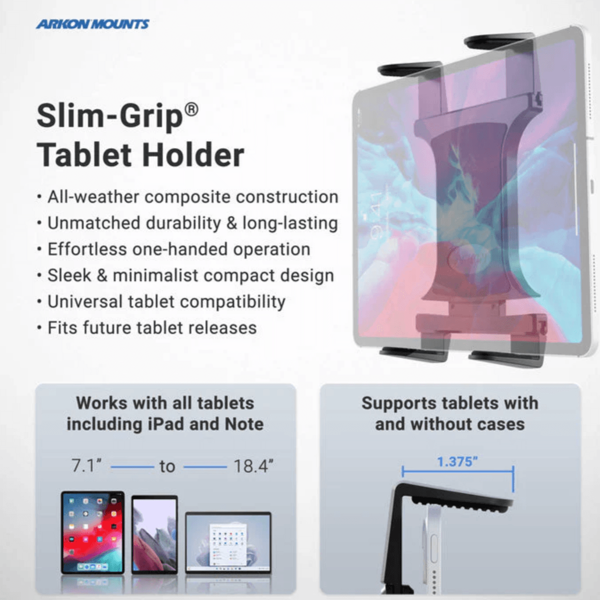 Arkon Windshield Suction Slim-Grip® Tablet Mount for iPad, Note, Tab and more