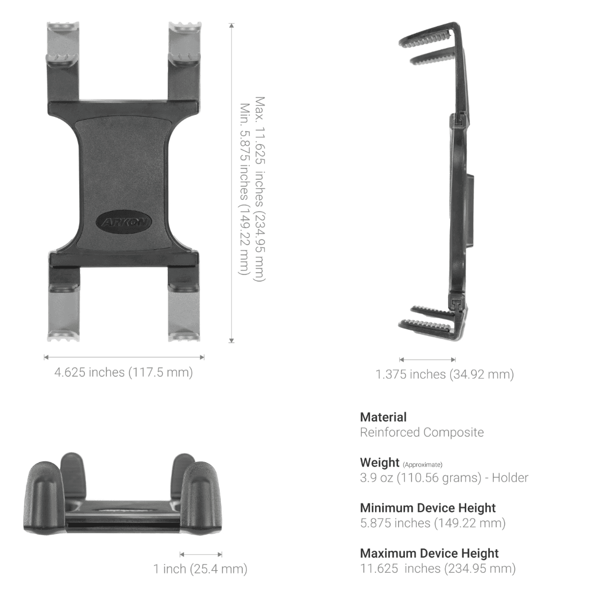 Arkon Triple Slim-Grip® Tablet Holder Stand for Restaurant Delivery and Point of Sale - DoorDash, Uber Eats, Grubhub