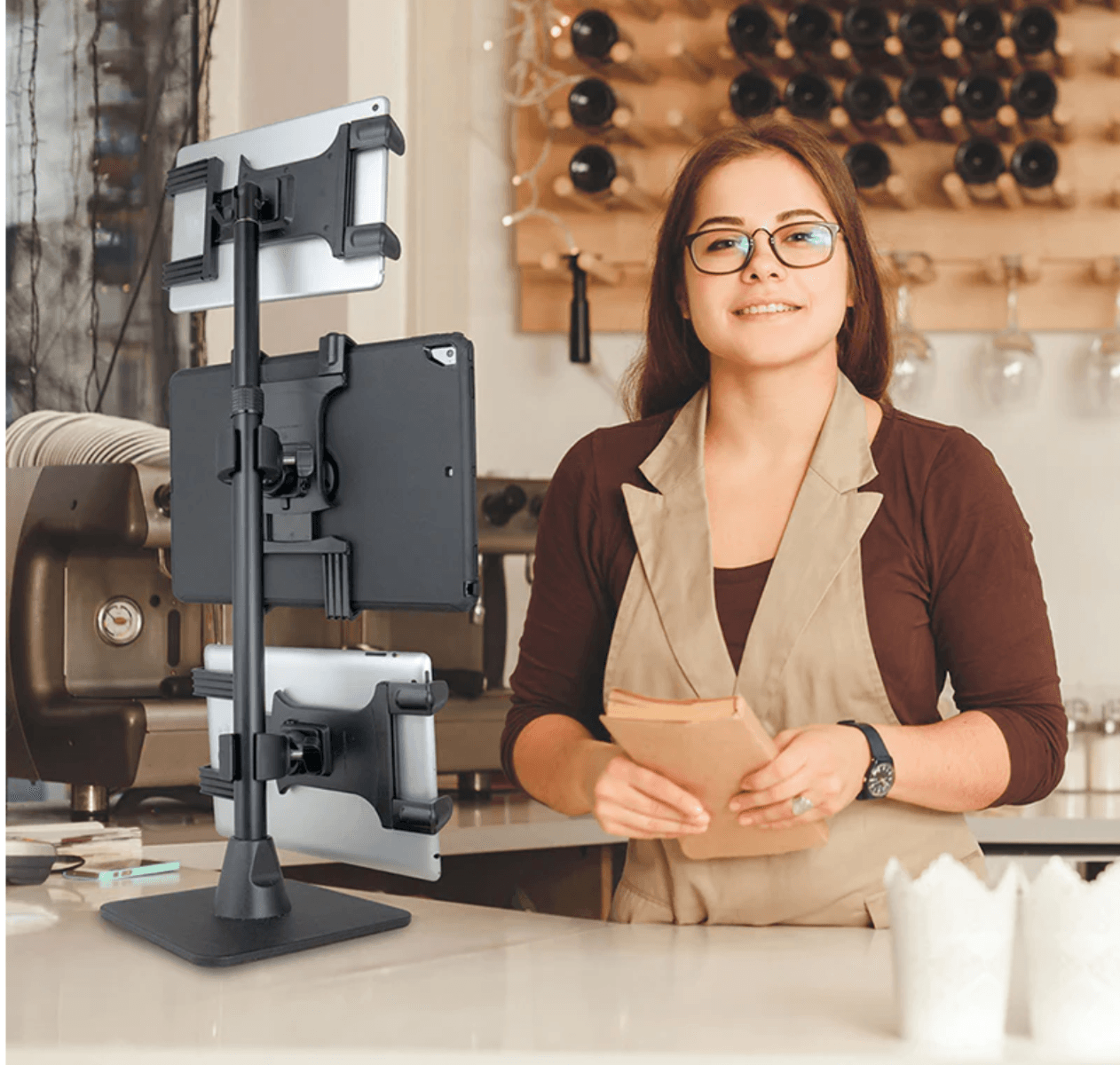 Arkon Triple Slim-Grip® Tablet Holder Stand for Restaurant Delivery and Point of Sale - DoorDash, Uber Eats, Grubhub