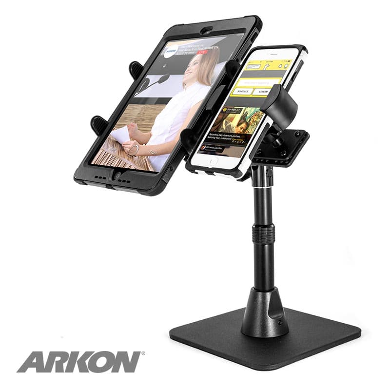 Arkon TW Broadcaster Dual Tablet and Phone Desk Stand for Side-by-Side Streaming on iPad and iPhone Perisc