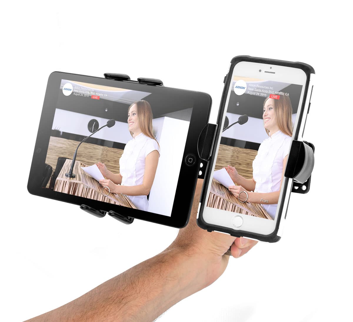 Arkon TW Broadcaster Combo - Midsize Tablet and Phone Tripod Mount Holder for Live Mobile Broadcasting