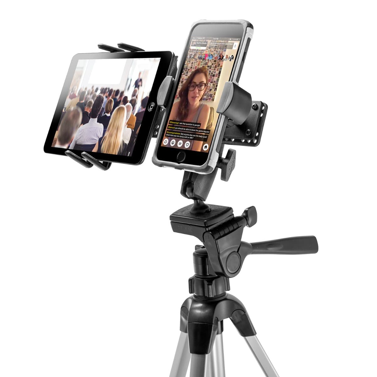 Arkon TW Broadcaster Combo - Midsize Tablet and Phone Tripod Mount Holder for Live Mobile Broadcasting