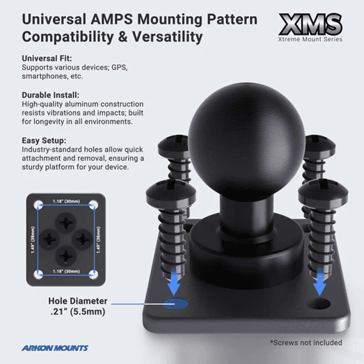 Arkon XMS 5" Aluminum AMPS Drill-Base Mounting Pedestal - 25mm Compatible