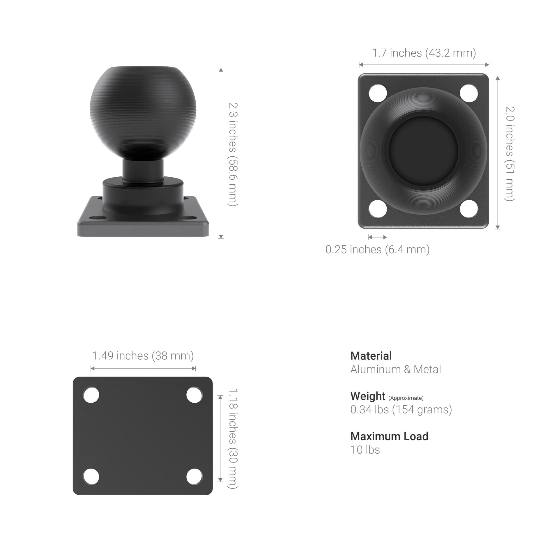 Arkon XMS 11.25" Aluminum AMPS Drill-Base Mounting Pedestal - 38mm Compatible - Image 4